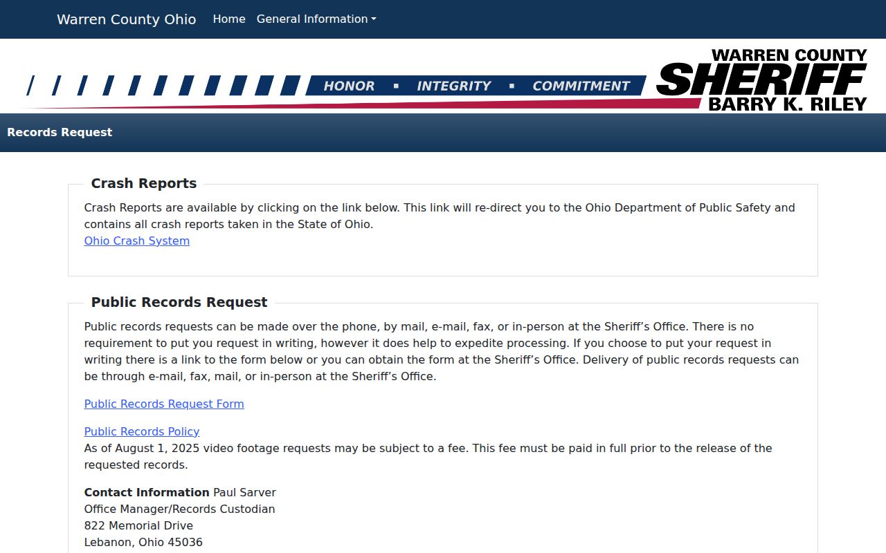 Warren County Sheriff public records request form